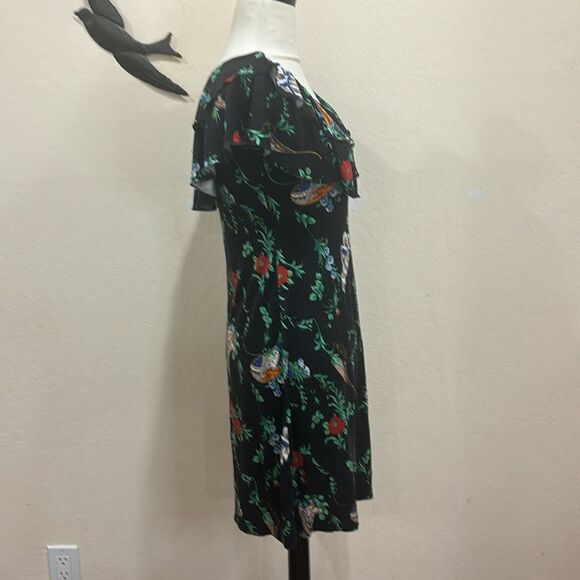 Julie Brown - 100% Silk Floral Print Ruffled Collar Fit & Flare Dress - Size S - Picture 2 of 8